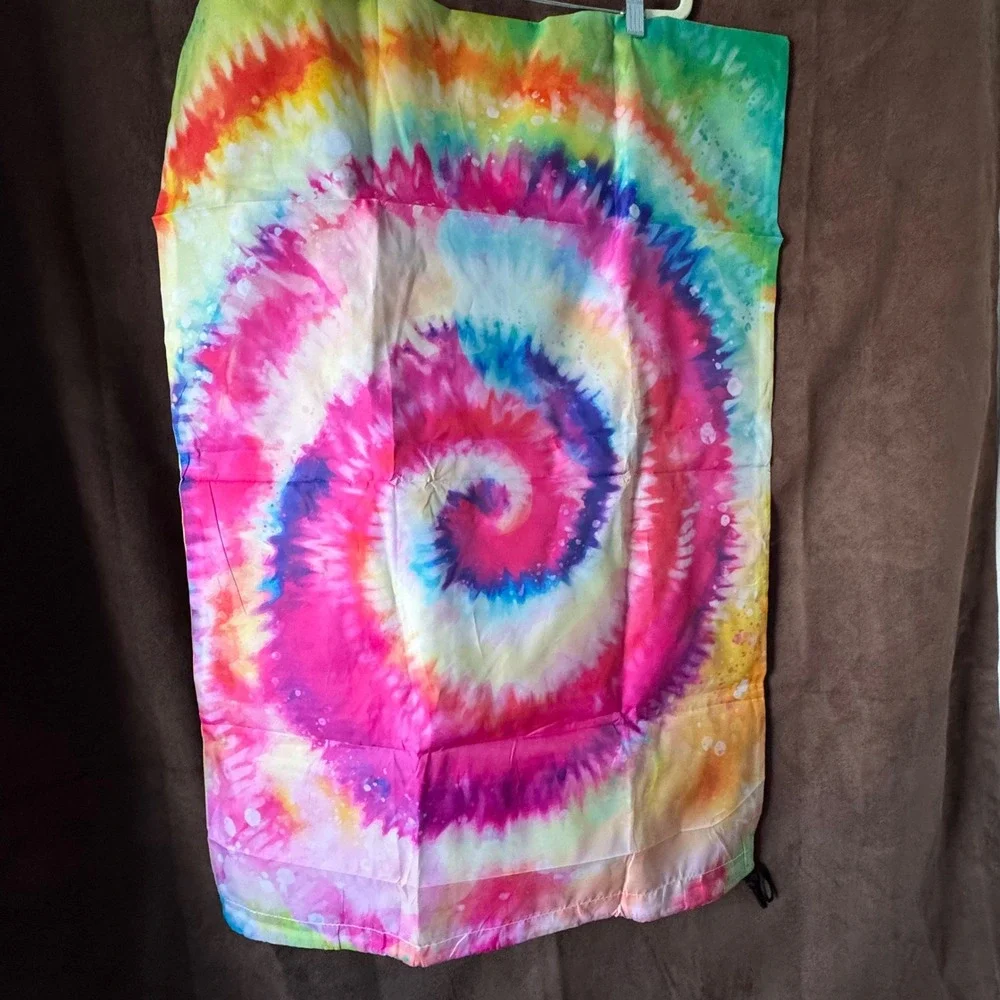 Vibrant Tie Dye Swirl laundry bag Boho Psychedelic storage drawstring camping